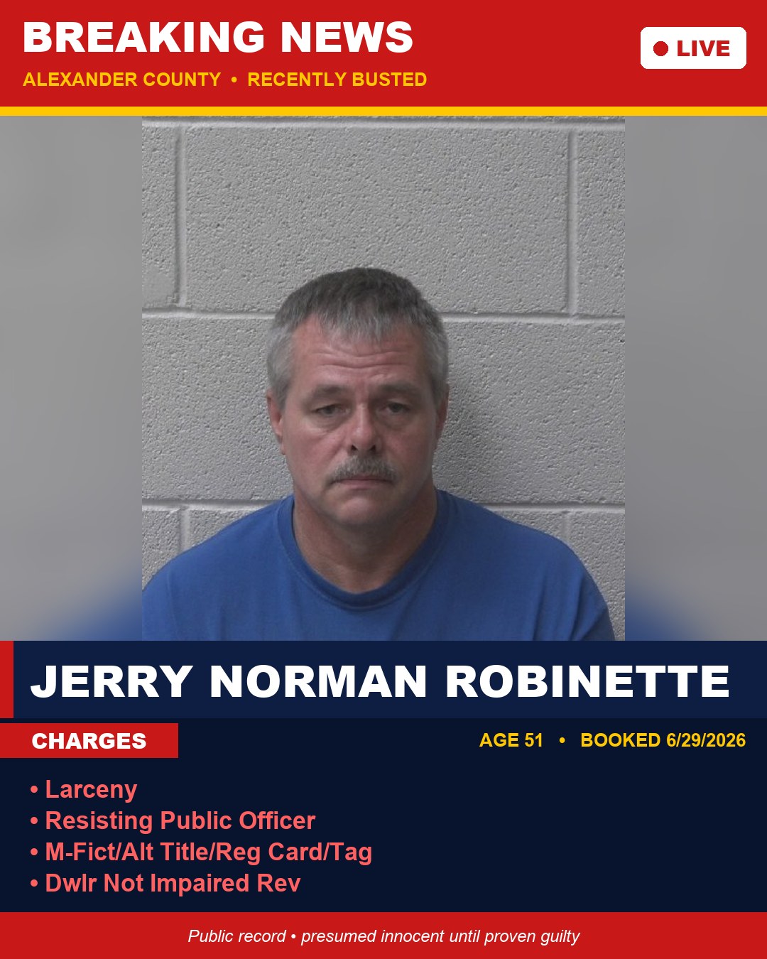 JERRY NORMAN ROBINETTE booking photo