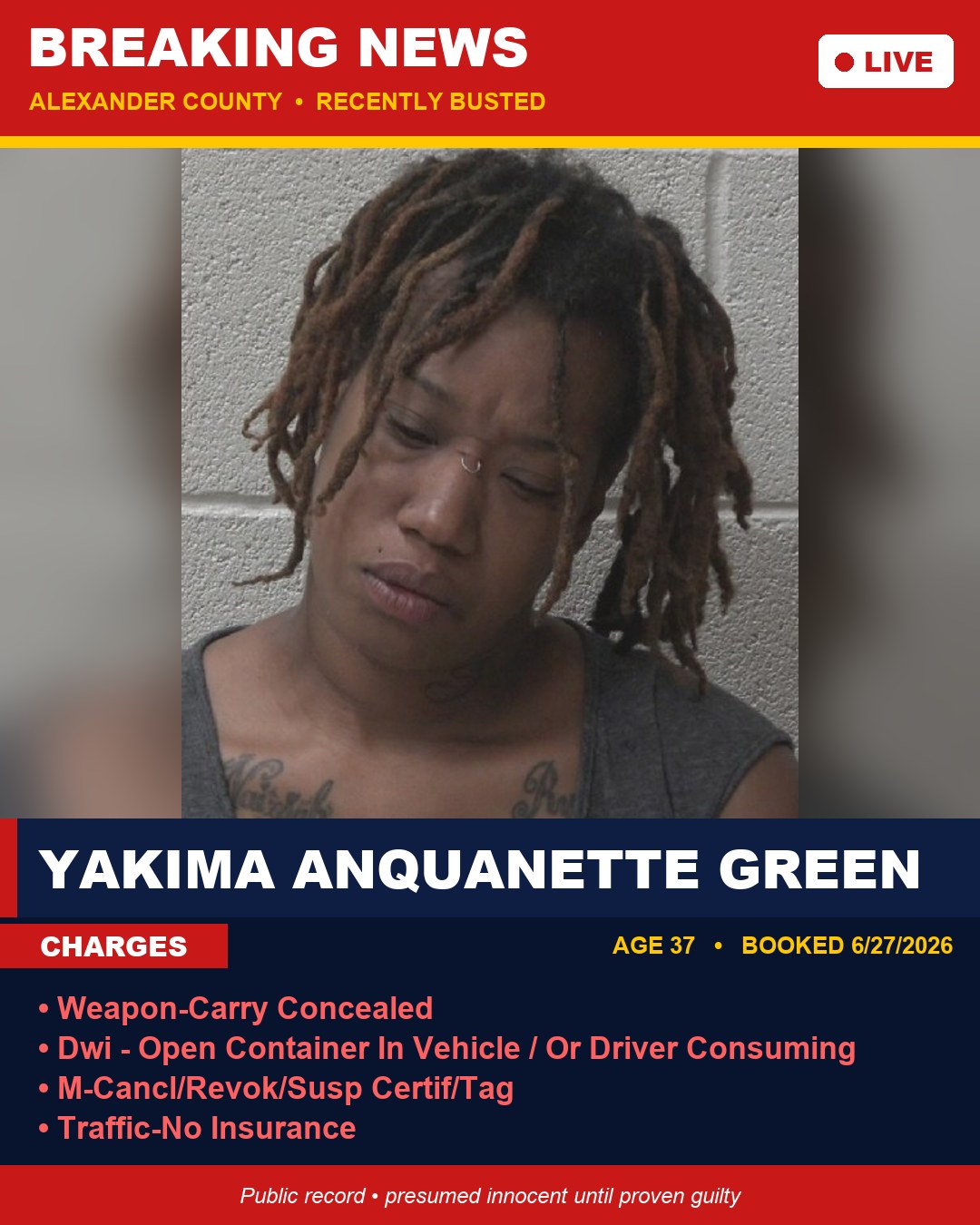 YAKIMA ANQUANETTE GREEN booking photo