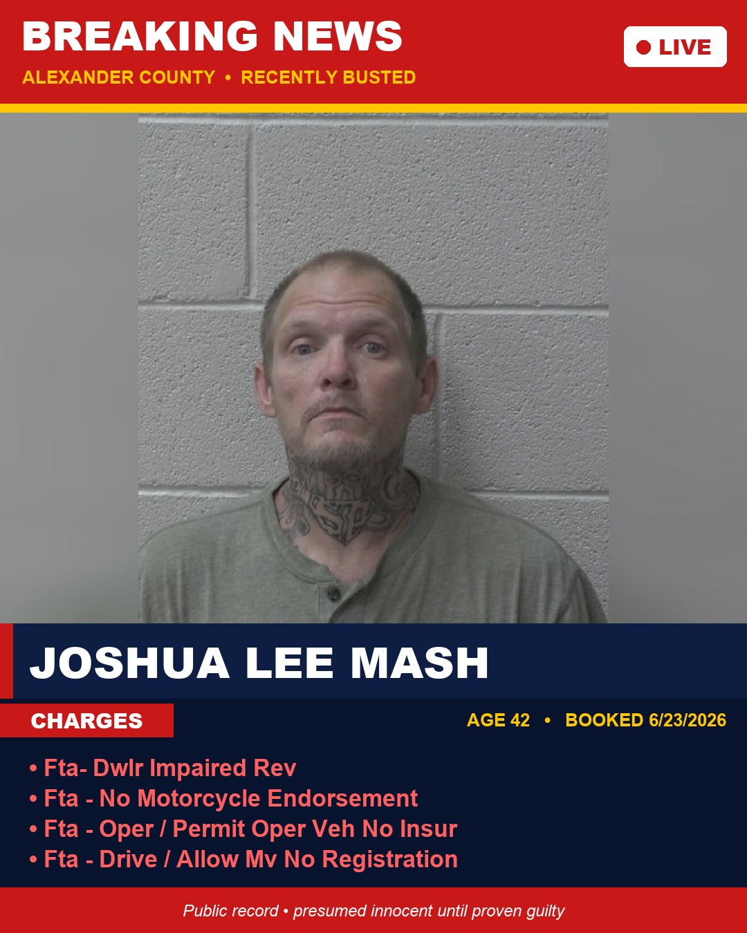 JOSHUA LEE MASH booking photo