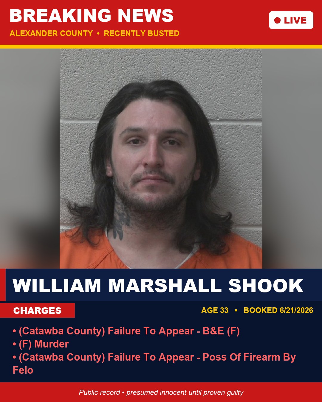 WILLIAM MARSHALL SHOOK booking photo