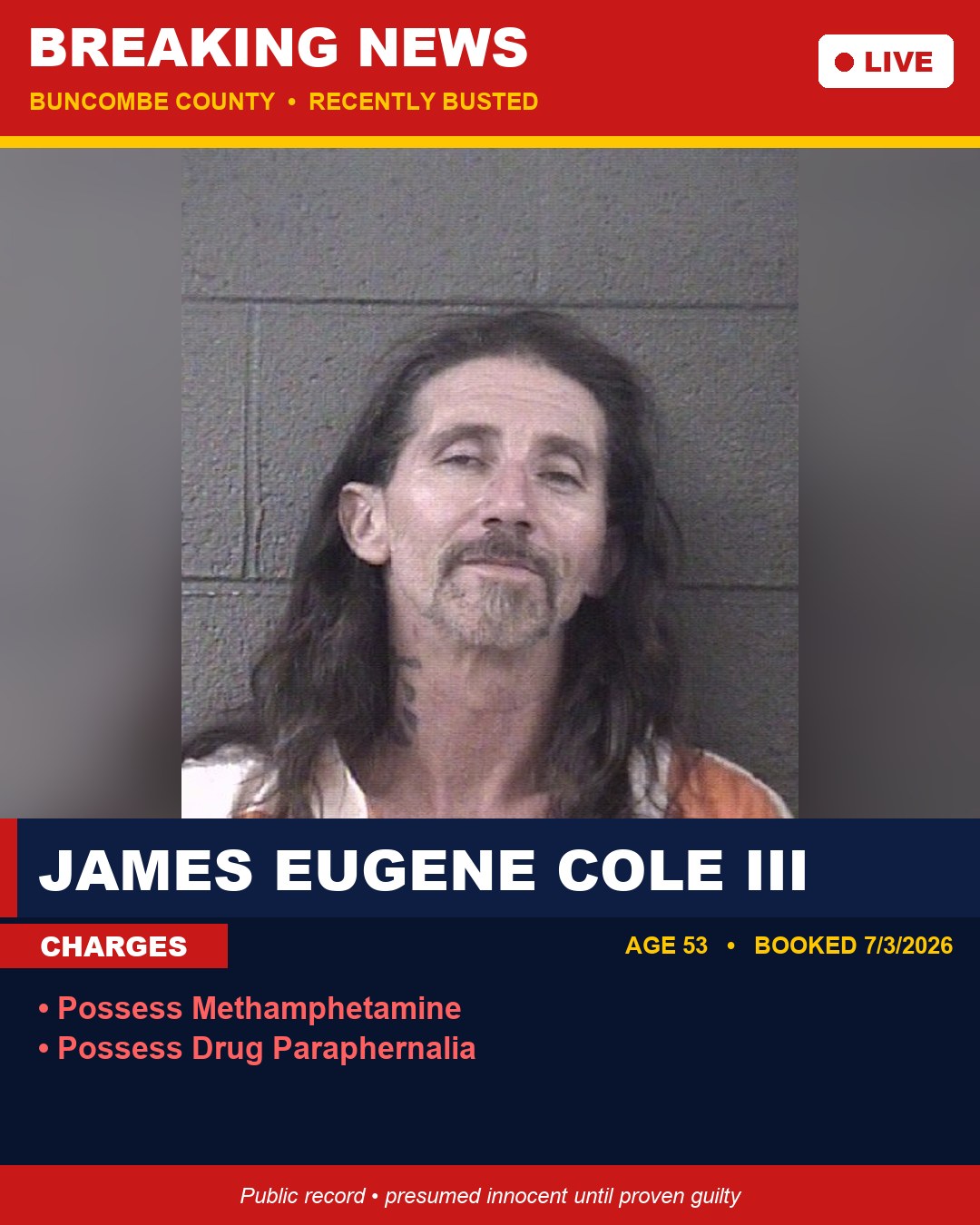 JAMES EUGENE COLE III booking photo