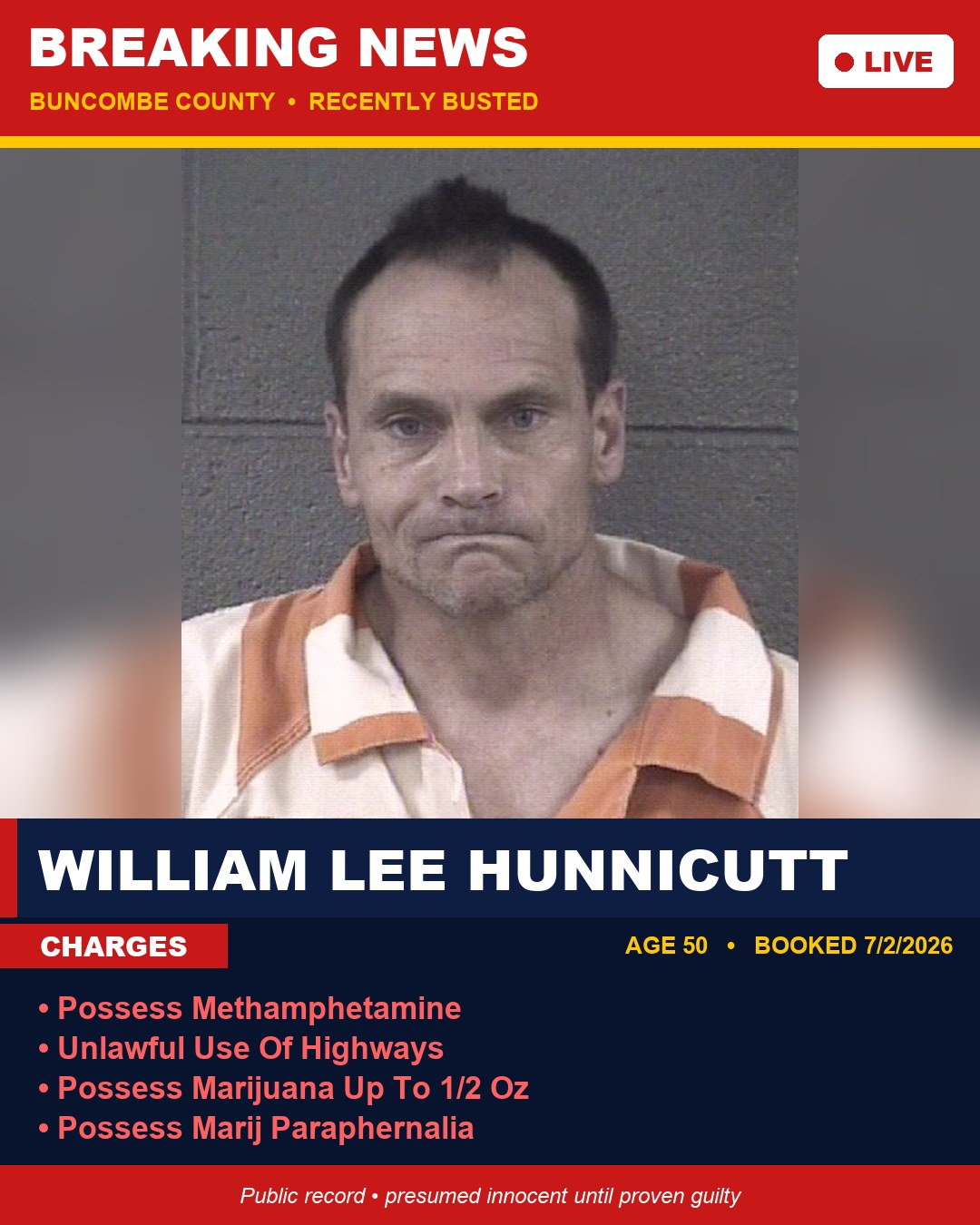 WILLIAM LEE HUNNICUTT booking photo