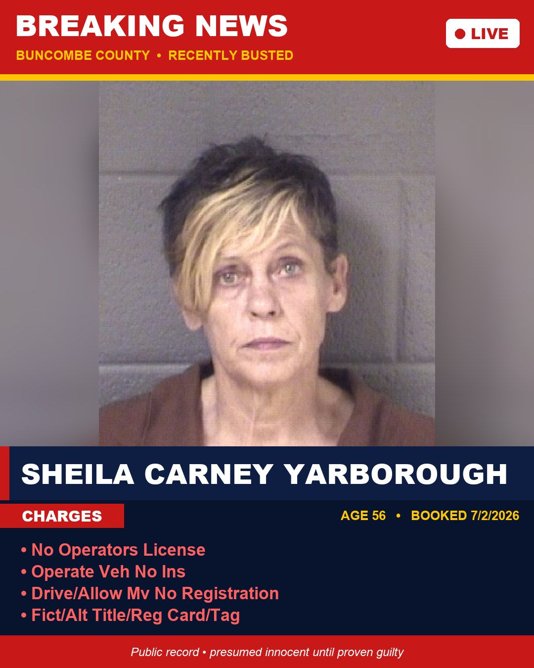 SHEILA CARNEY YARBOROUGH booking photo