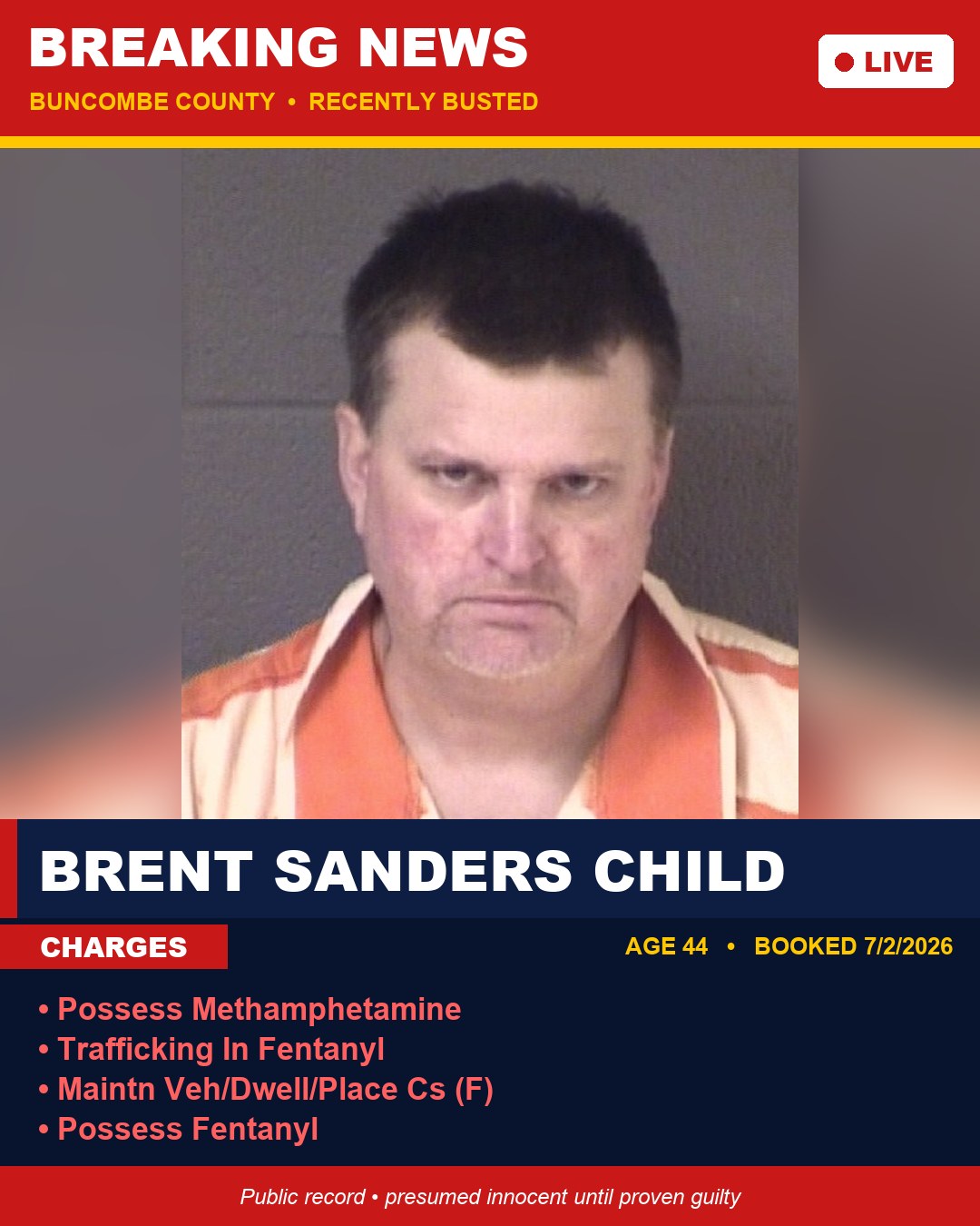 BRENT SANDERS CHILD booking photo