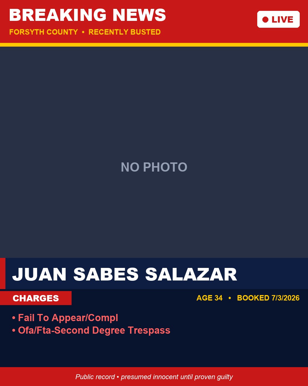 JUAN SABES SALAZAR booking photo