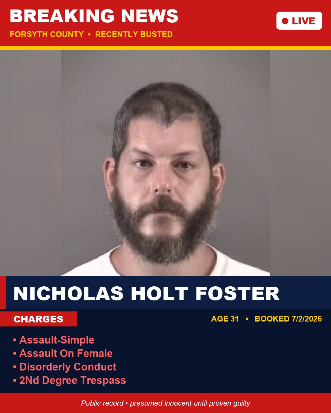 NICHOLAS HOLT FOSTER booking photo