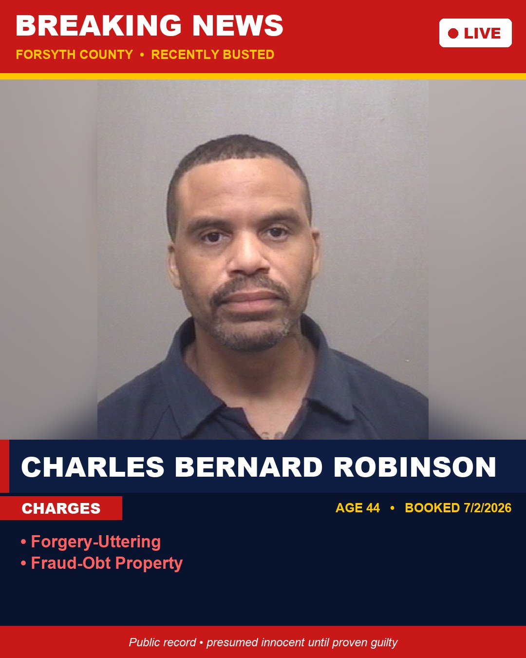 CHARLES BERNARD ROBINSON booking photo