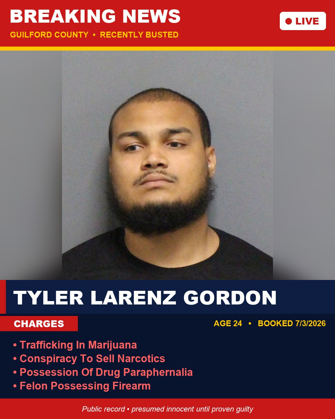 TYLER LARENZ GORDON booking photo