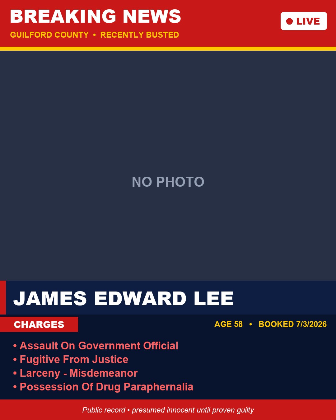 JAMES EDWARD LEE booking photo