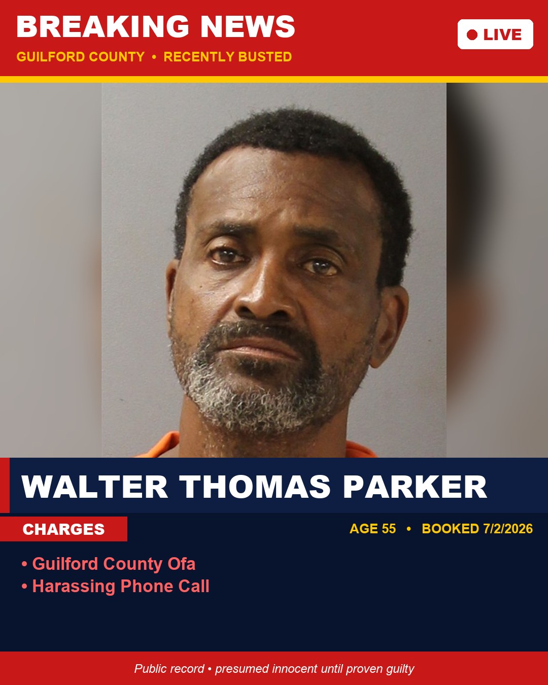 WALTER THOMAS PARKER booking photo