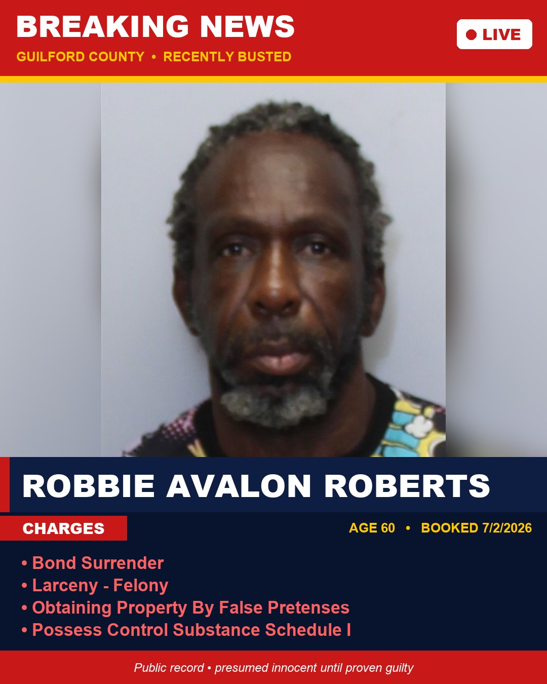 ROBBIE AVALON ROBERTS booking photo