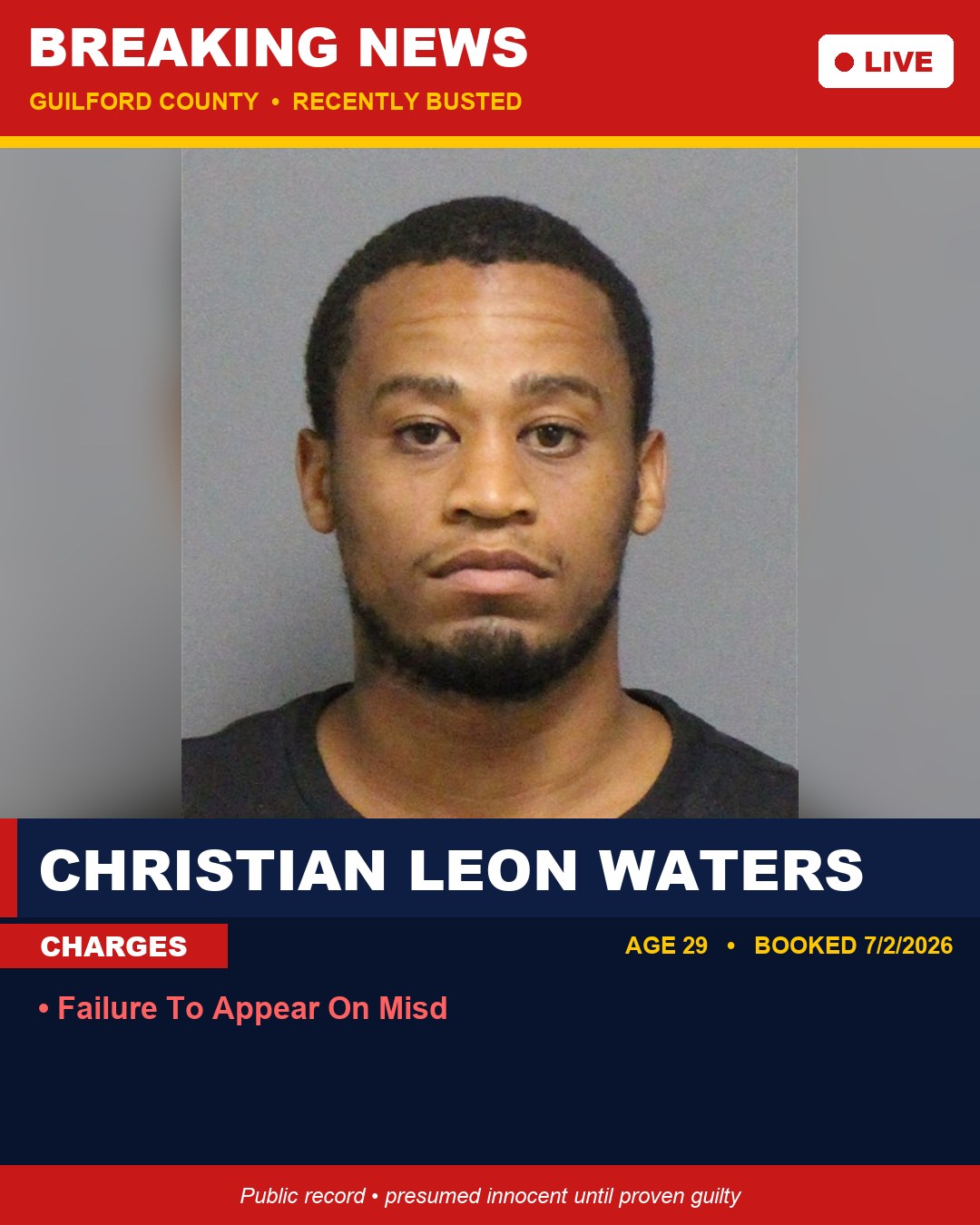 CHRISTIAN LEON WATERS booking photo