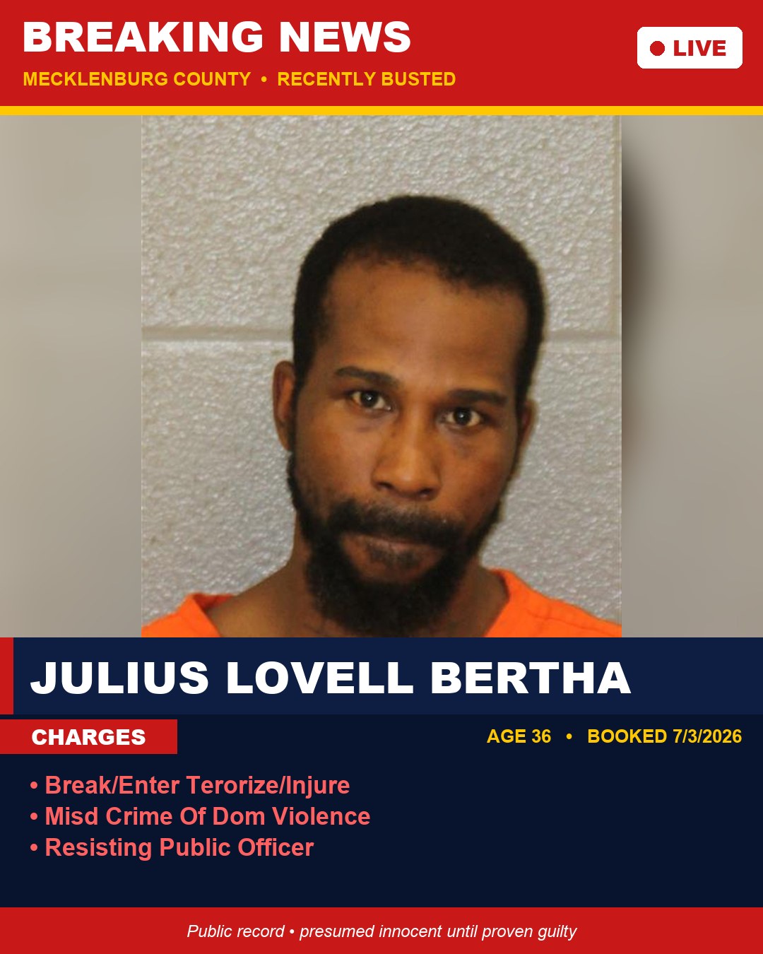 JULIUS LOVELL BERTHA booking photo