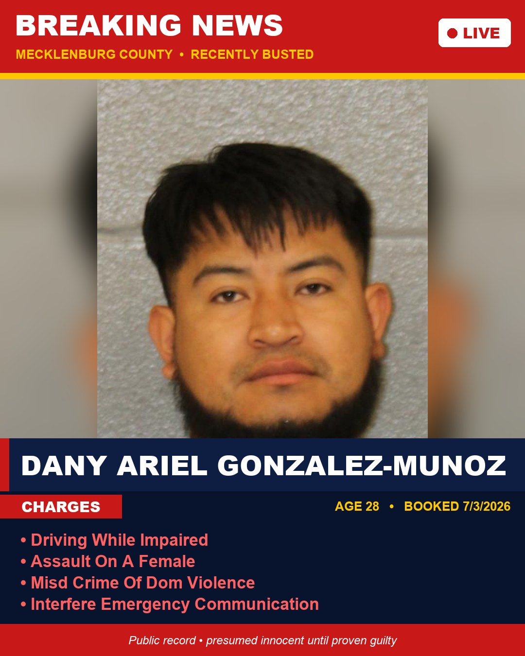 DANY ARIEL GONZALEZ-MUNOZ booking photo
