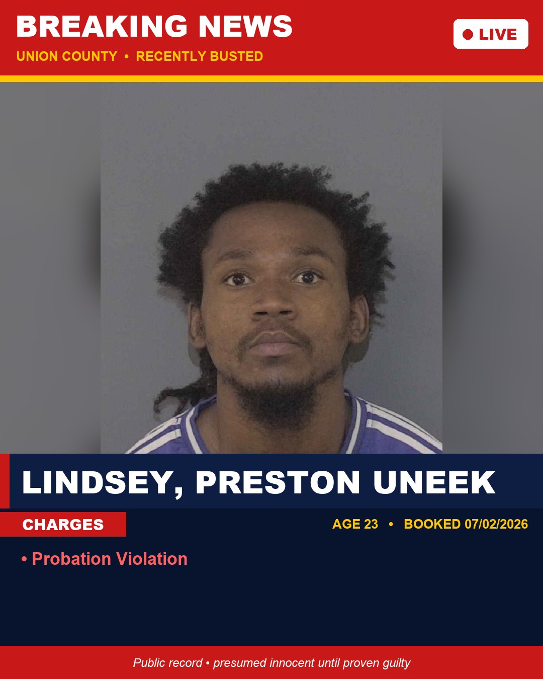 LINDSEY, PRESTON UNEEK booking photo