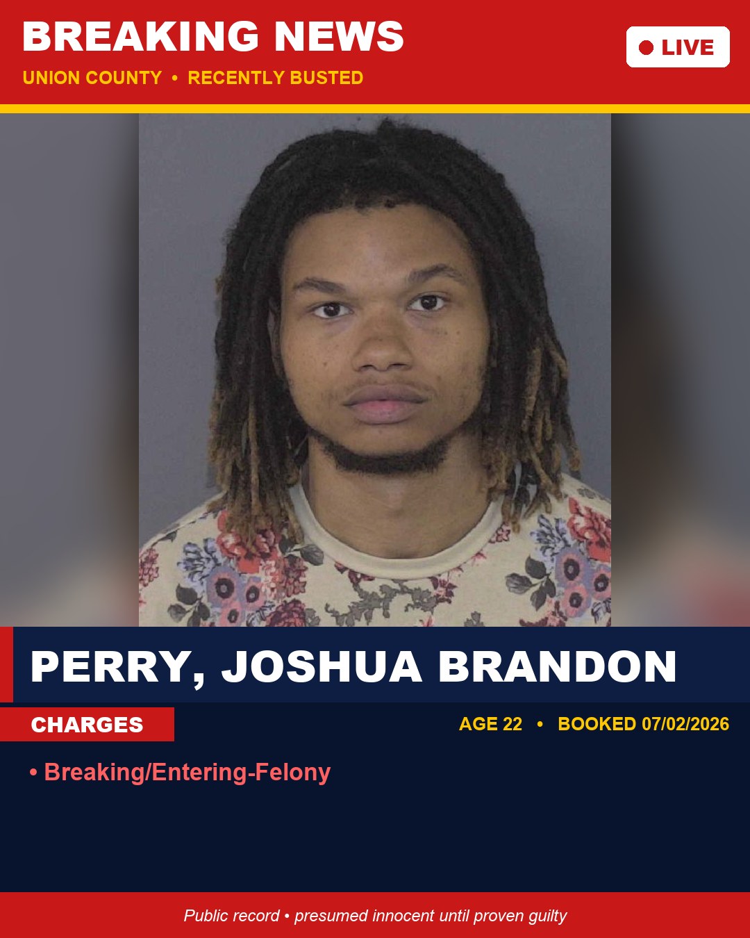 PERRY, JOSHUA BRANDON booking photo