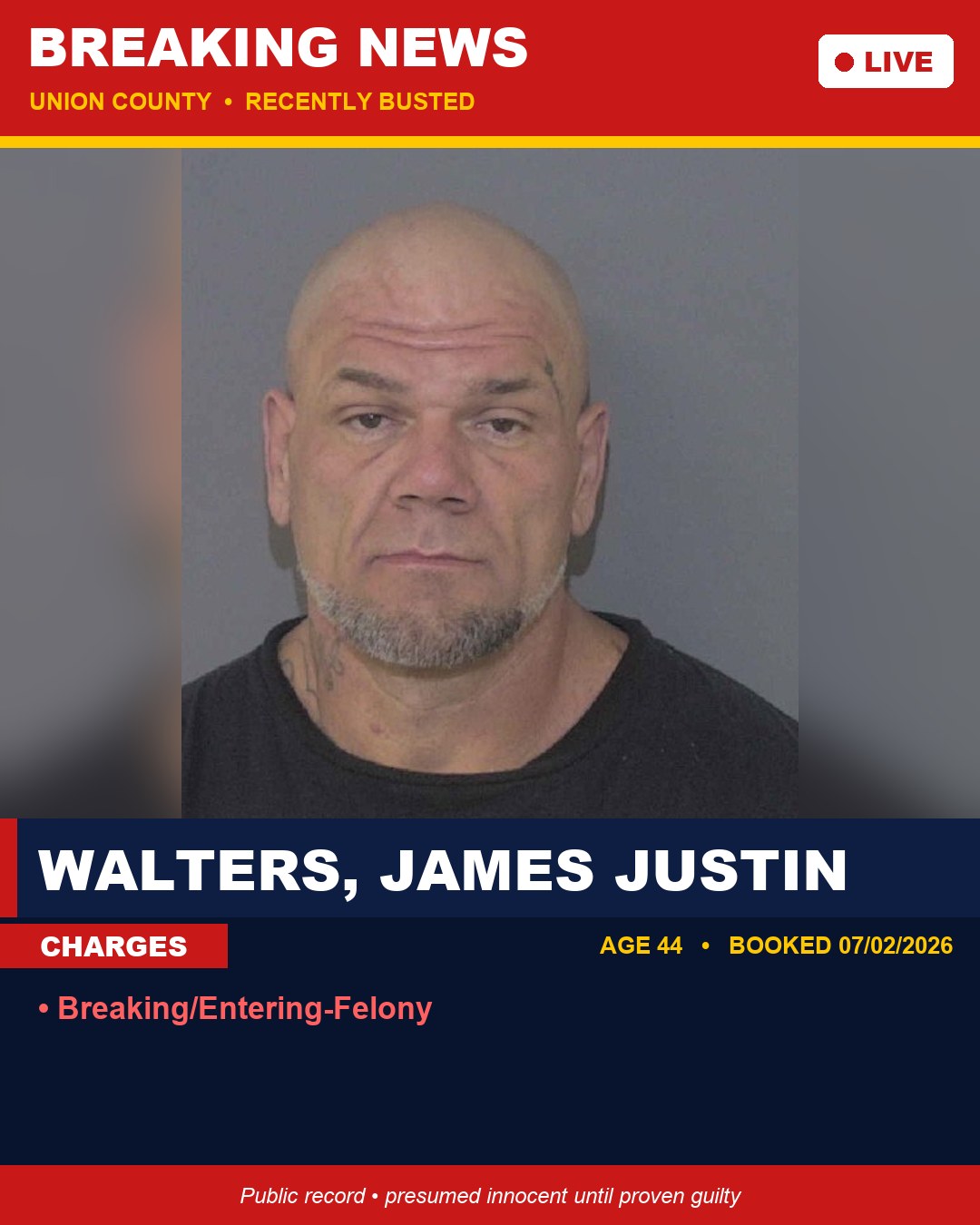 WALTERS, JAMES JUSTIN booking photo