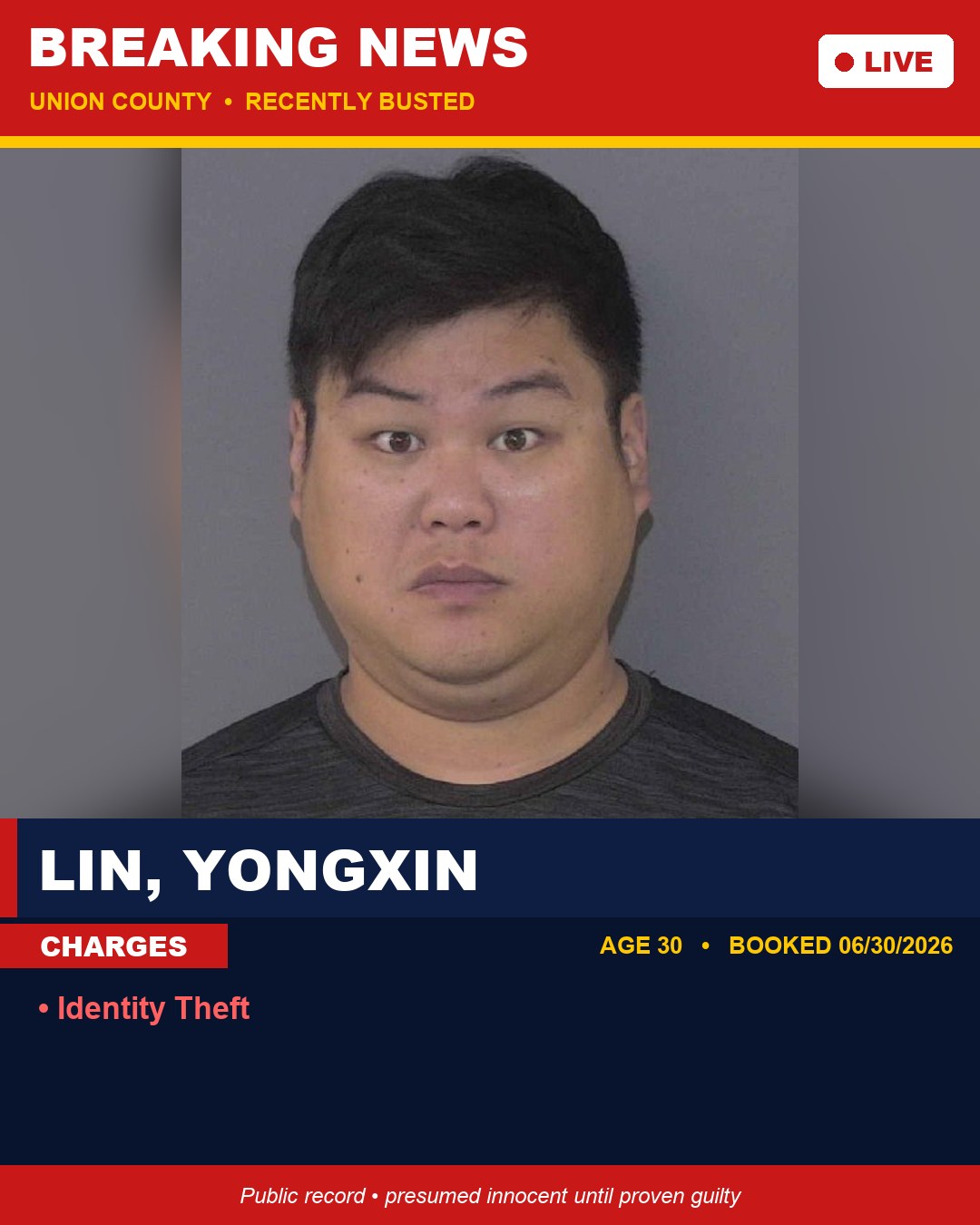 LIN, YONGXIN booking photo
