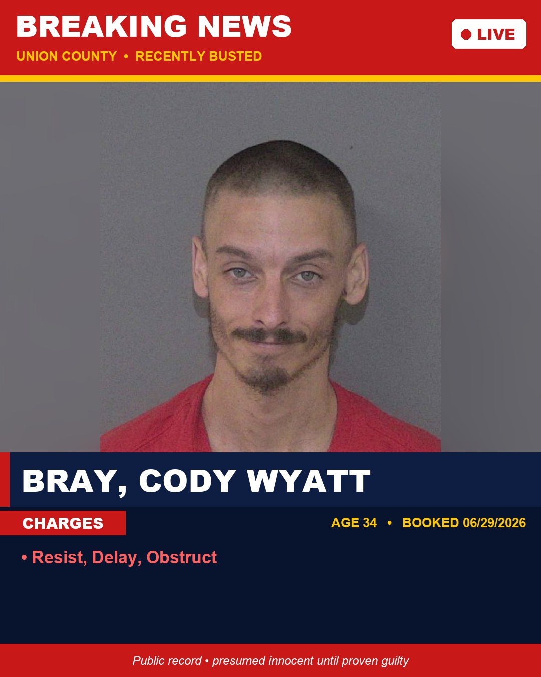 BRAY, CODY WYATT booking photo